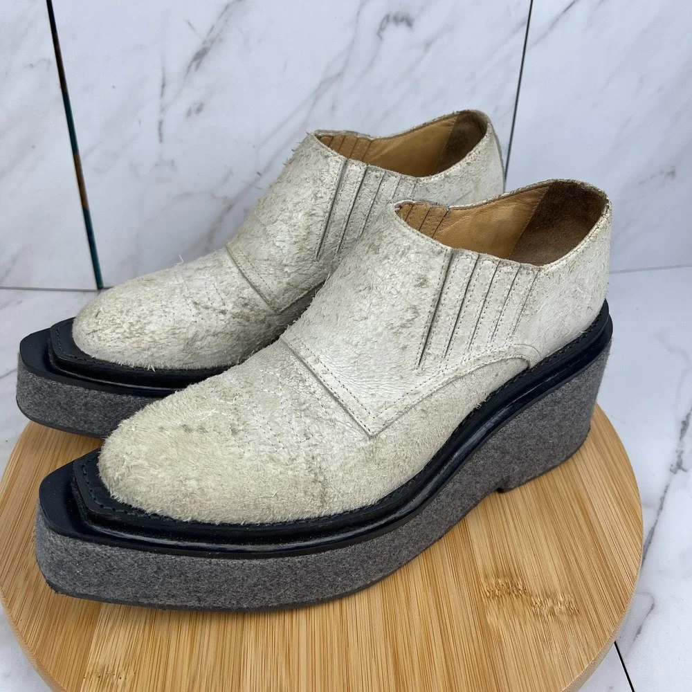 MM6 Maison Margiela Womens Size 8 [EU 38] Cream Suede Platform Felt Boots Shoes